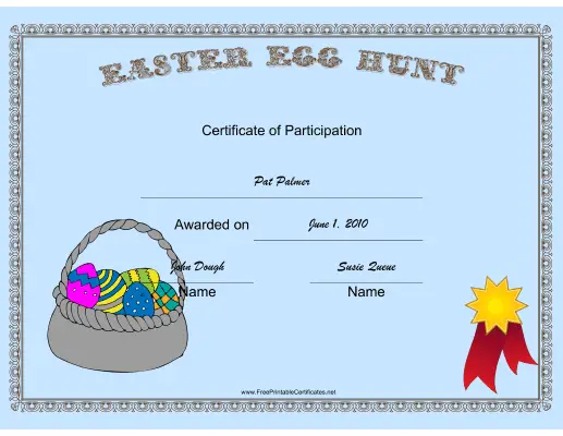 Easter Egg Hunt Participant certificate