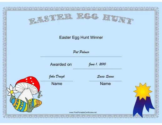 Easter Egg Hunt Winner certificate