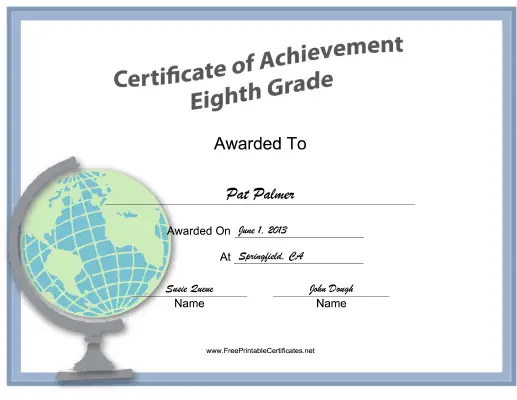 Eighth Grade Achievement certificate