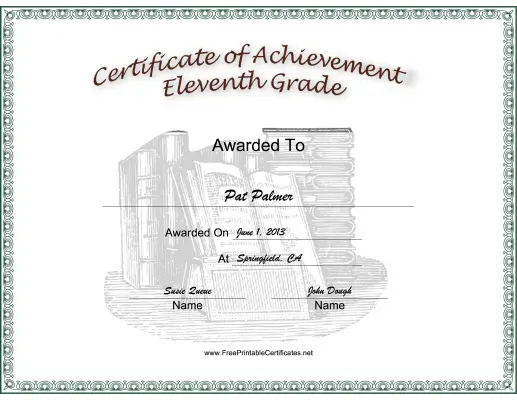 Eleventh Grade Achievement certificate