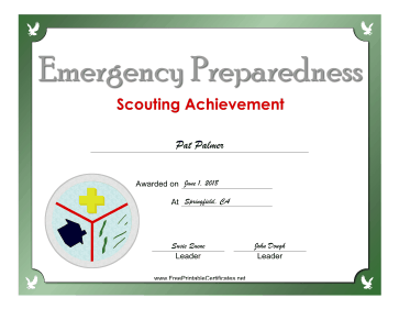 Emergency Preparedness Badge certificate