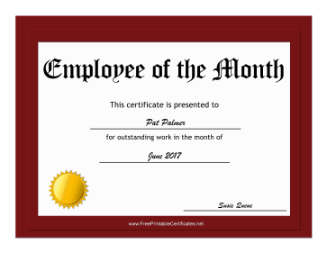 Employee Of The Month certificate