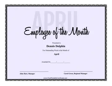 Employee Of The Month April certificate