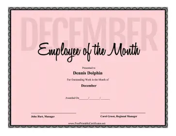 Employee Of The Month December certificate
