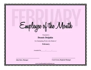 Employee Of The Month February certificate