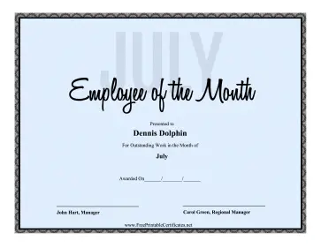 Employee Of The Month July certificate