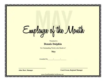 Employee Of The Month May certificate