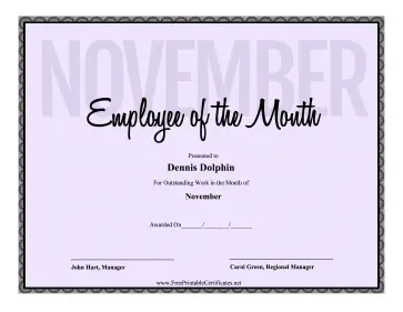 Employee Of The Month November certificate