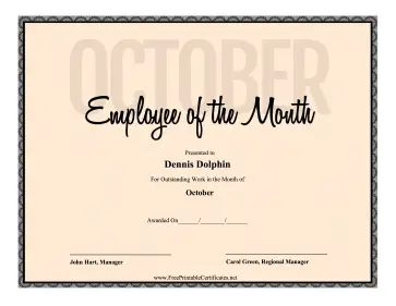 Employee Of The Month October certificate
