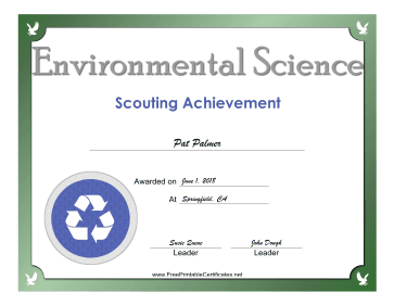 Environmental Science Badge certificate