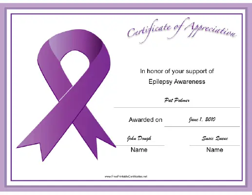 Epilepsy Awareness Ribbon certificate