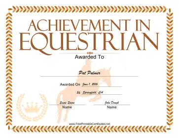 Equestrian certificate