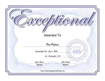 Exceptional certificate