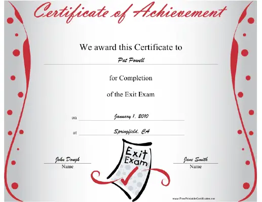 Exit Exam Completion certificate