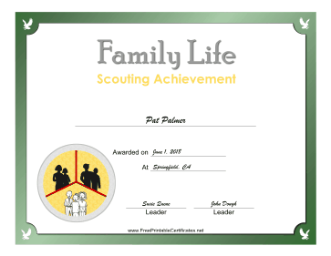 Family Life Badge certificate