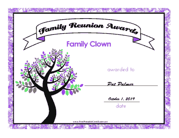 Family Reunion Family Clown certificate