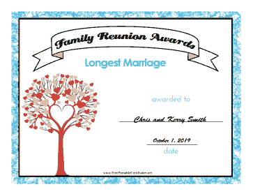 Family Reunion Longest Marriage certificate
