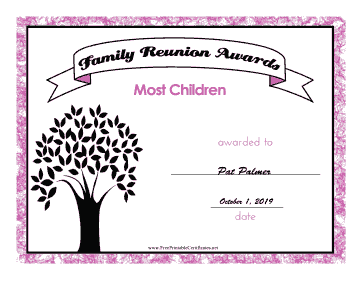 Family Reunion Most Children certificate
