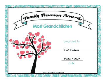 Family Reunion Most Grandchildren certificate
