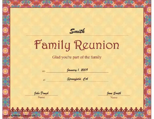 Family Reunion certificate