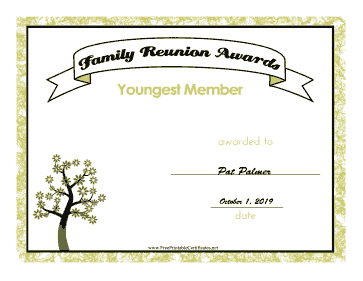 Family Reunion Youngest Member certificate