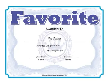 Favorite certificate