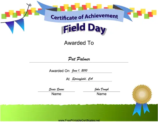 Field Day Achievement certificate