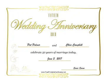 Fiftieth Wedding Anniversary certificate