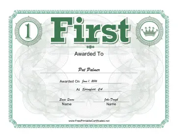 First Place certificate