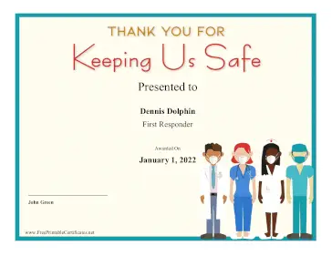 First Responder Keeping Us Safe Award certificate