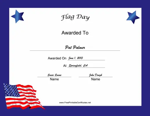 Flag Day Holiday certificate