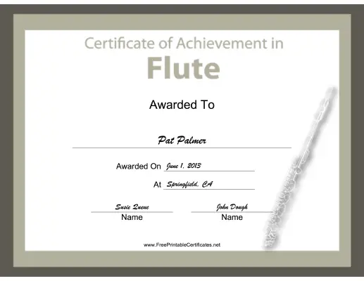 Flute Instrumental Music certificate