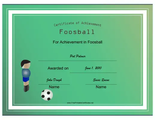 Foosball certificate