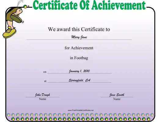 Footbag certificate