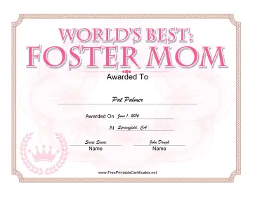 Foster Mom Award certificate