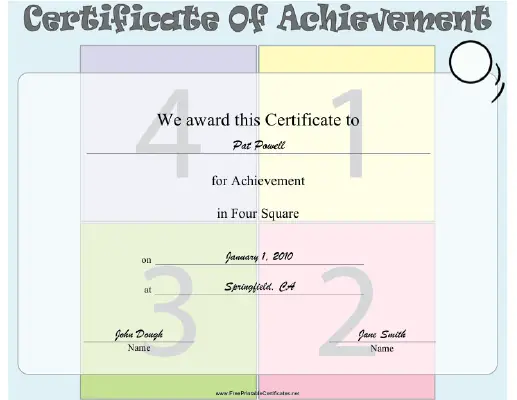 Four Square certificate