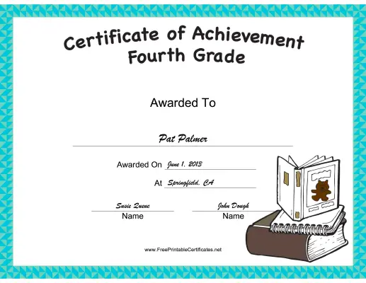 Fourth Grade Achievement certificate