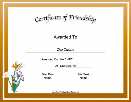 Friendship certificate