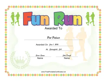 Fun Run certificate