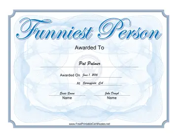 Funniest Person Yearbook Award certificate