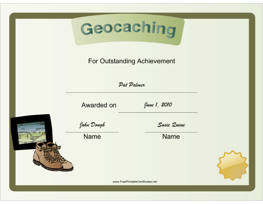 Geocaching Achievement certificate