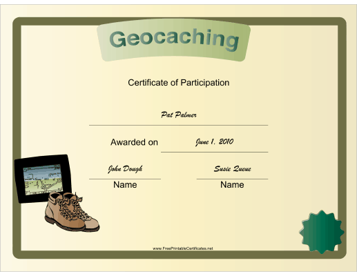 Geocaching Participation certificate