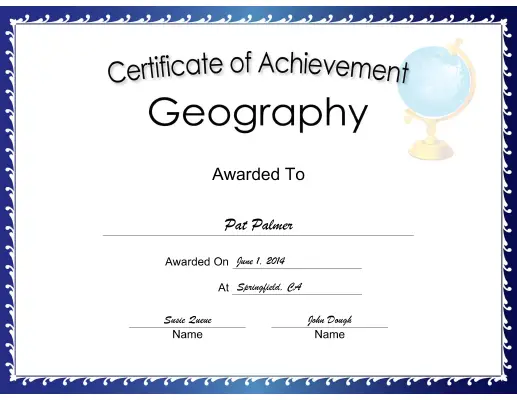 Geography Achievement certificate