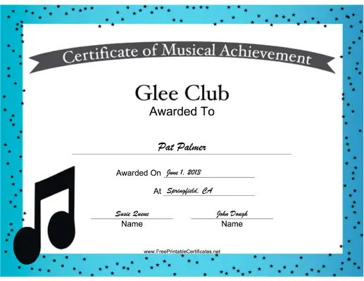 Glee Club Vocal Music certificate