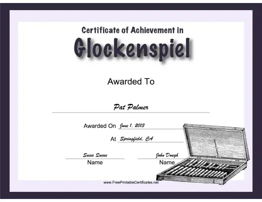 Glockenspiel Instrumental Music certificate