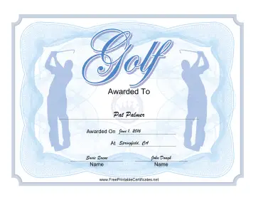 Golf Certificate Blue certificate