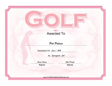 Golf Certificate Pink certificate