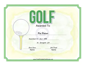 Golf Certificate Tee certificate