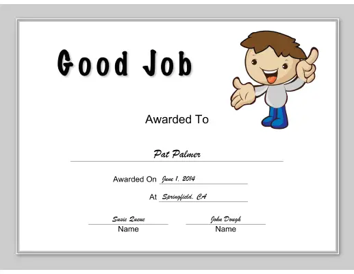 Good Job certificate