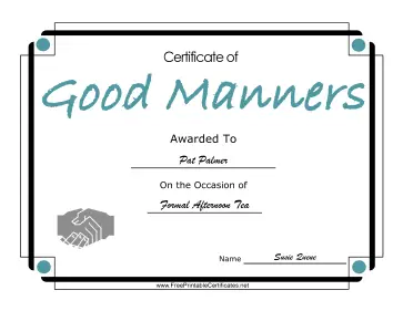 Good Manners certificate